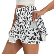 White Mystical Cats TK Exclusive Double Layer Mini Skort