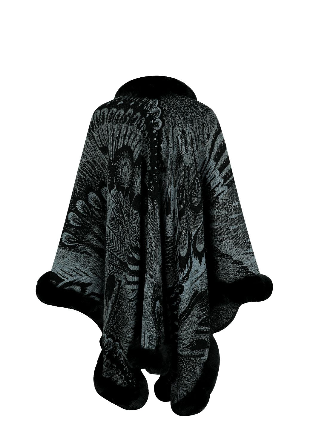 Feathers Printed Open Front Poncho