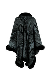 Feathers Printed Open Front Poncho