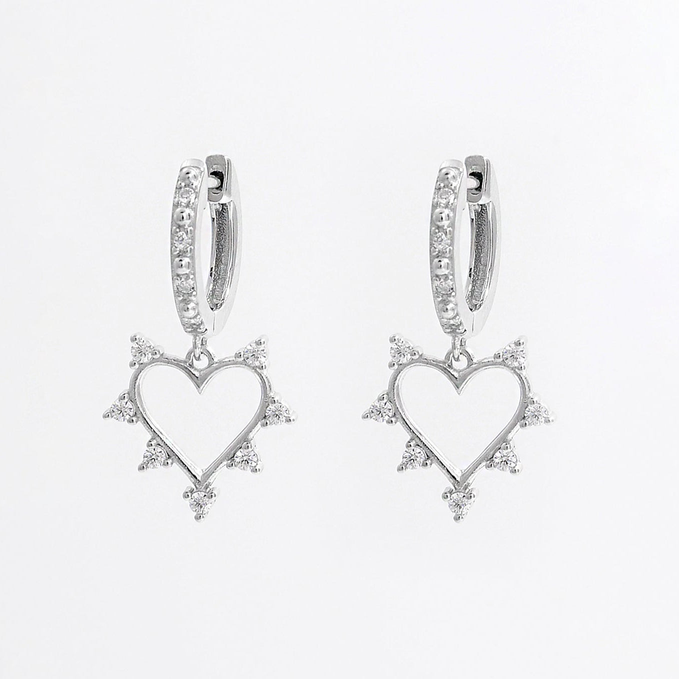 925 Sterling Silver Inlaid Zircon Heart Dangle Earrings