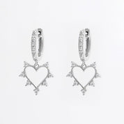 925 Sterling Silver Inlaid Zircon Heart Dangle Earrings