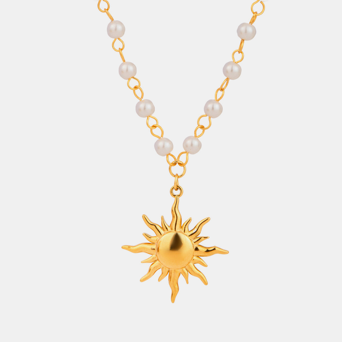 Glass Pearls 18K Gold-Plated Sun Necklace