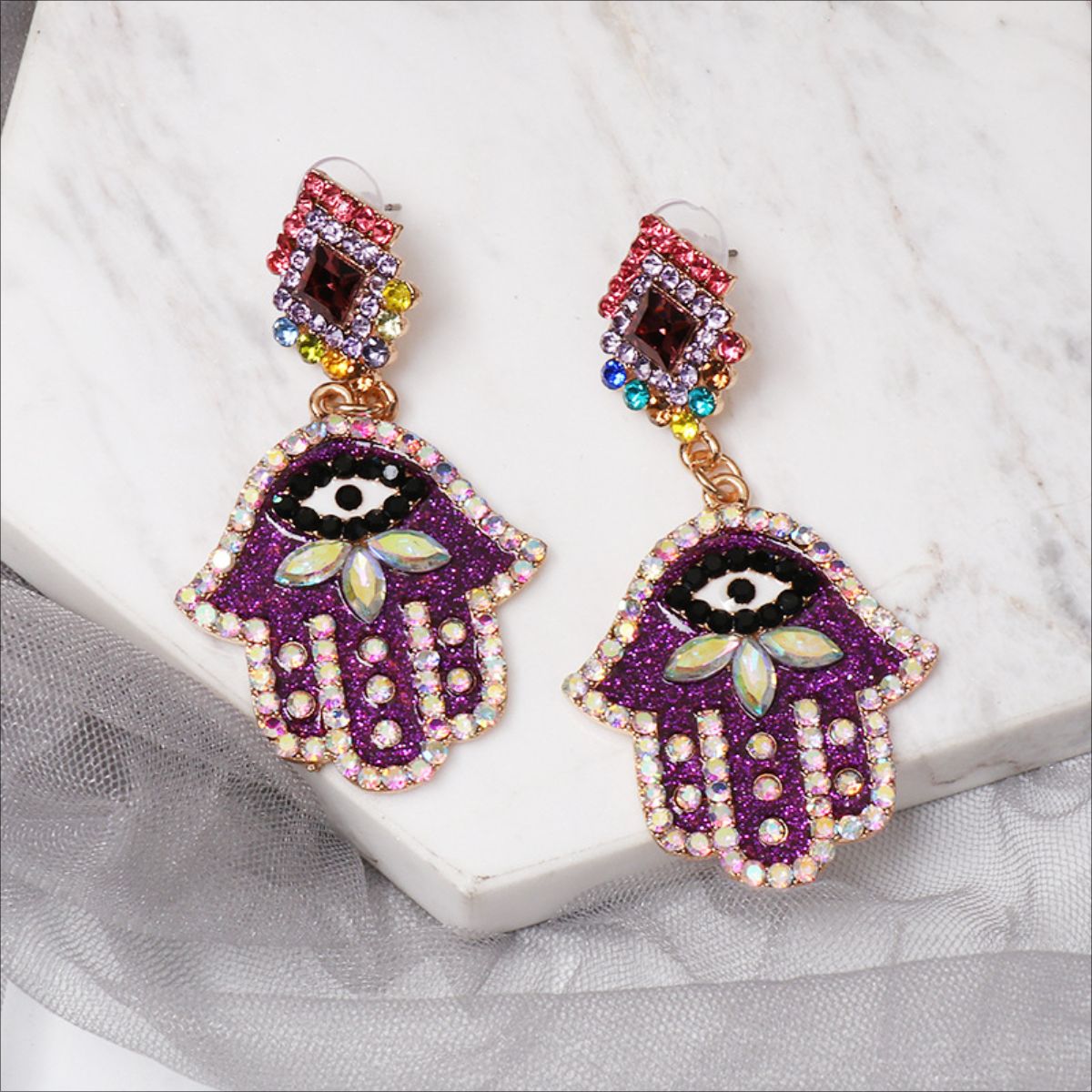 Hamsa Rhinestone Earrings