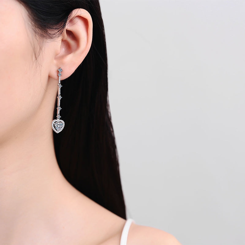 2 Carat Moissanite Heart Drop Earrings