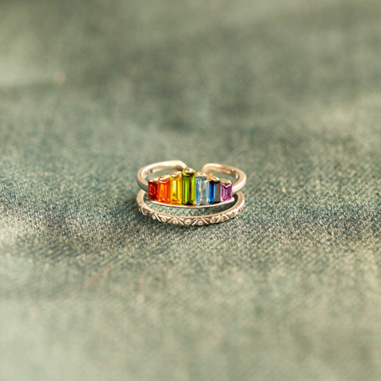 Rainbow Tiara 925 Sterling Silver Double-Layered Ring