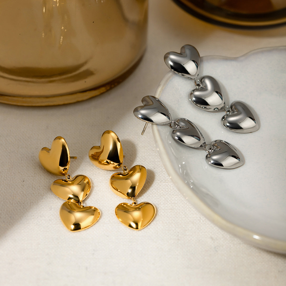 3 of Cups Dangle Heart Earrings