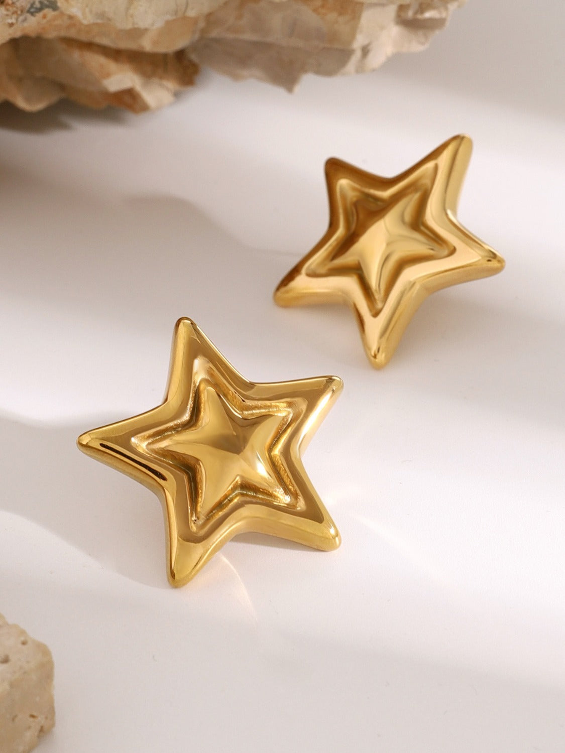 18K Gold-Plated Inlaid Star Stud Earrings