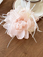 Feather Trim Floral Claw Clip
