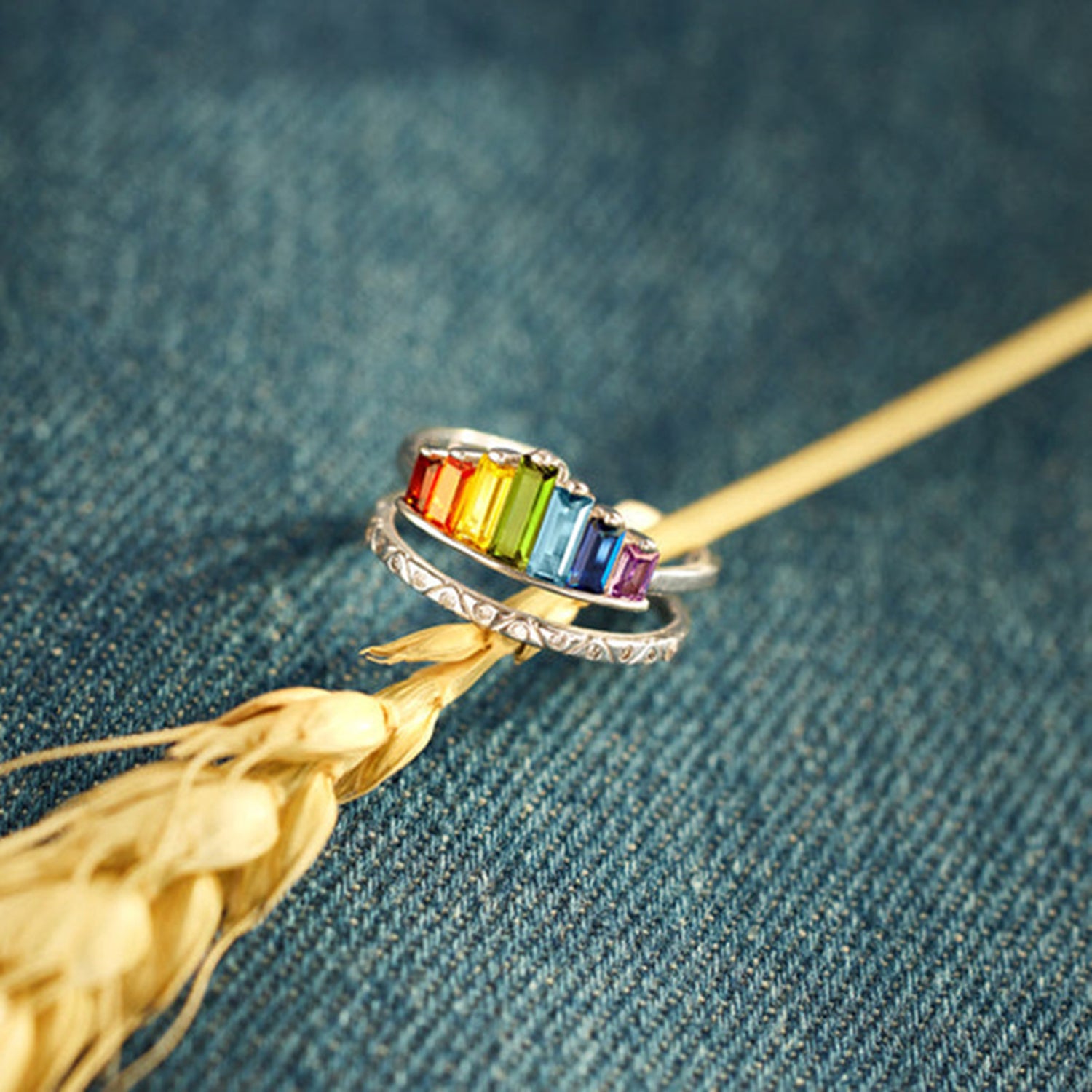 Rainbow Tiara 925 Sterling Silver Double-Layered Ring