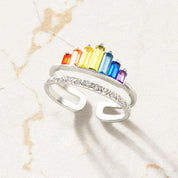 Rainbow Tiara 925 Sterling Silver Double-Layered Ring