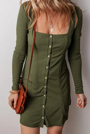 Square Neck Long Sleeve Mini Dress