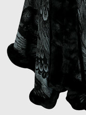 Feathers Printed Open Front Poncho