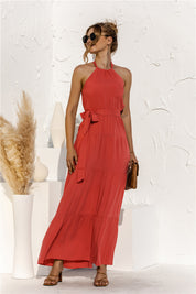 Sharon Halter Neck Tie Waist Maxi Dress