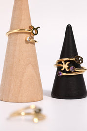 Minimalist Zodiac Gemstone 18K Gold-Plated Bypass Ring