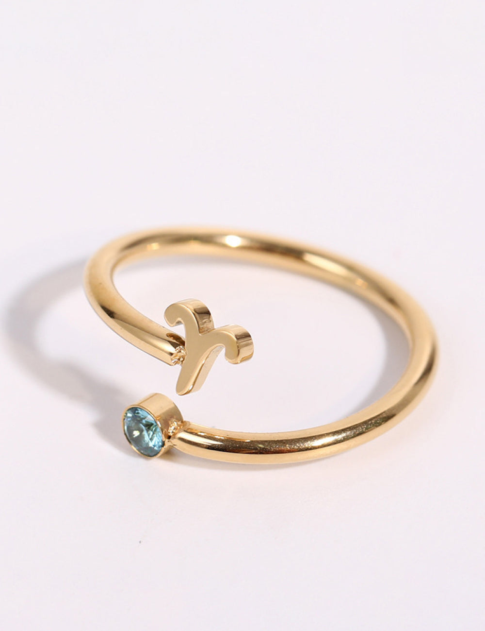 Minimalist Zodiac Gemstone 18K Gold-Plated Bypass Ring