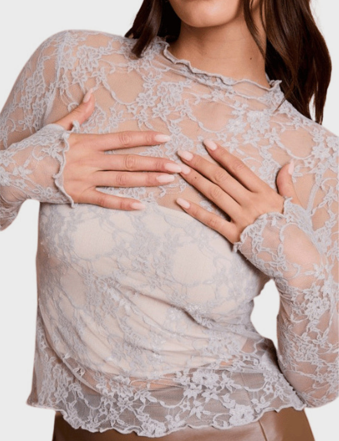 Maybe Later Lace Mock Neck Top