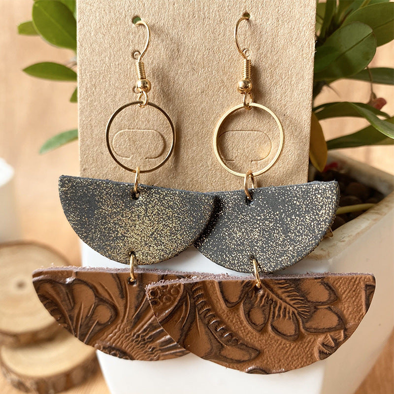Faux Leather Semicircle Drop Earrings