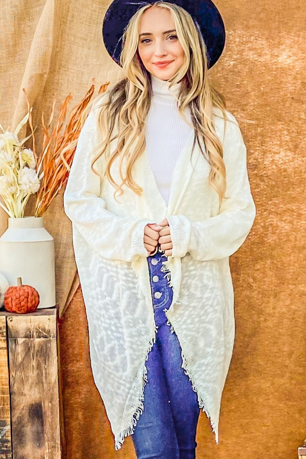 Sheer Perspective Fringe Hem Cardigan