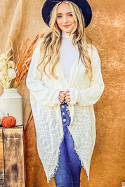 Sheer Perspective Fringe Hem Cardigan