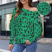 Mystical Cats TK Exclusive Off Shoulder Pullover Batwing Sweater