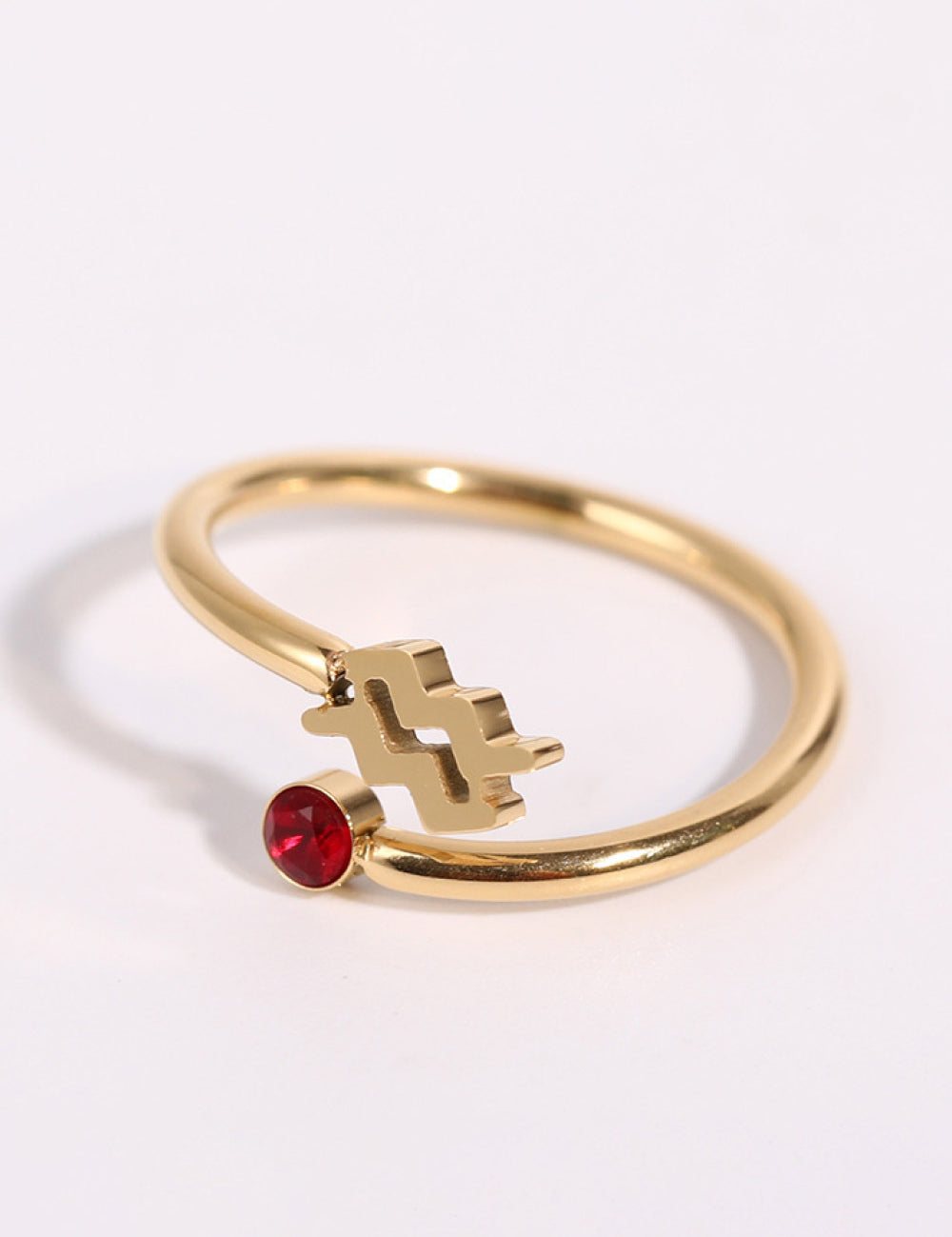 Minimalist Zodiac Gemstone 18K Gold-Plated Bypass Ring