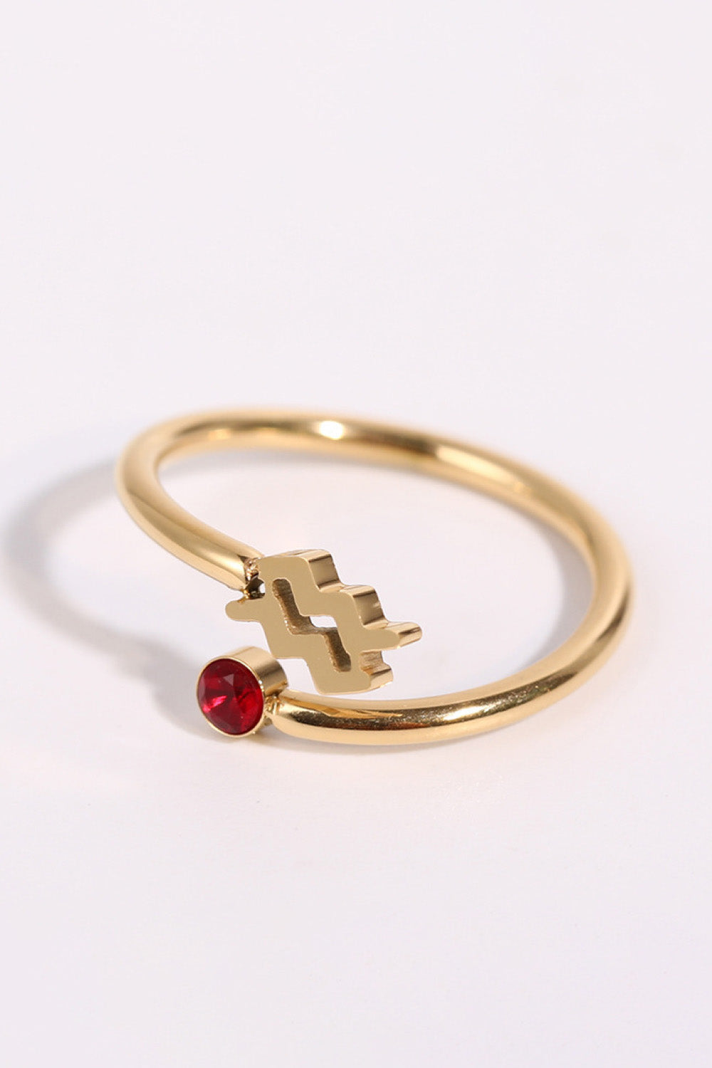 Minimalist Zodiac Gemstone 18K Gold-Plated Bypass Ring