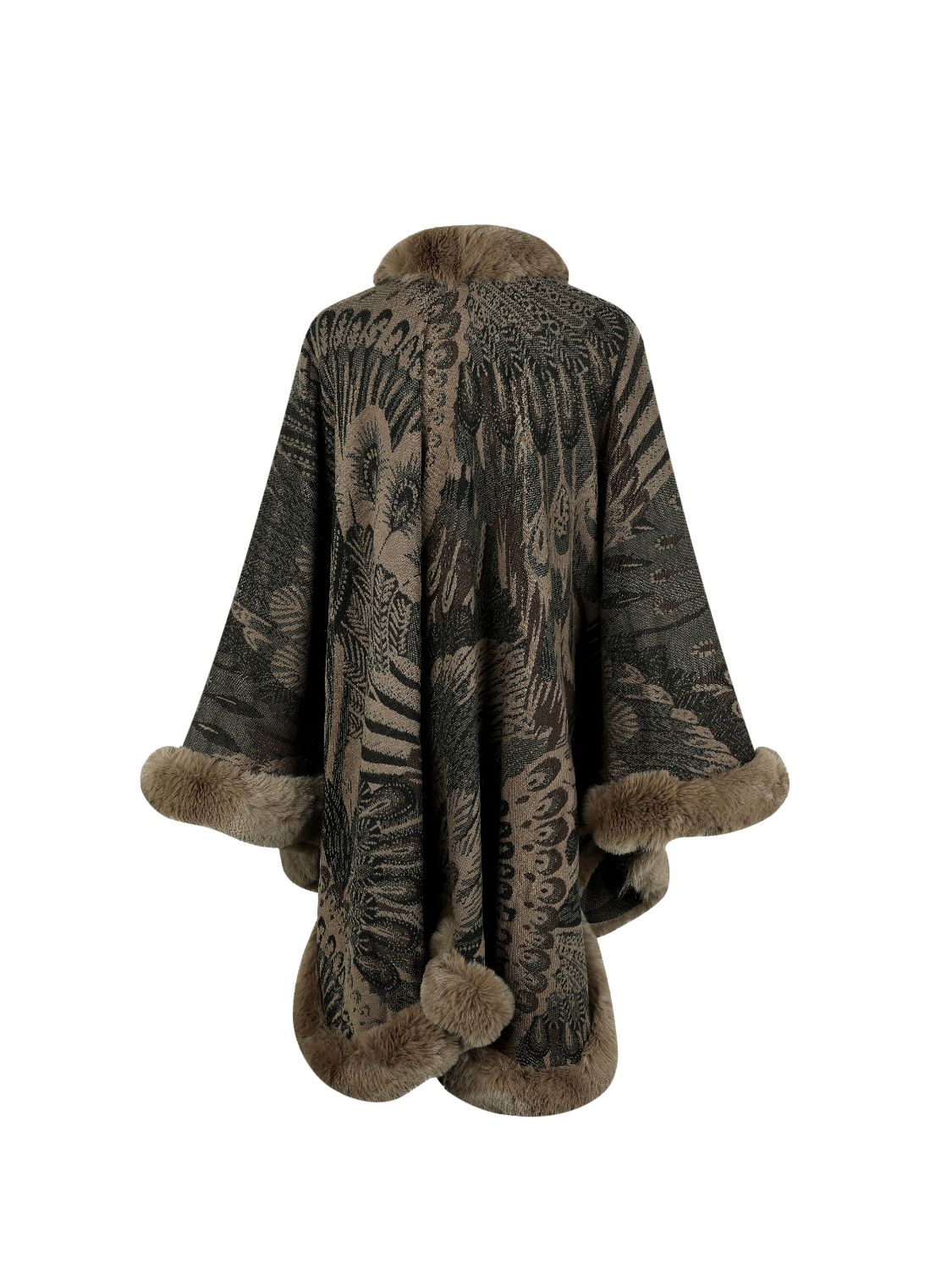 Feathers Printed Open Front Poncho