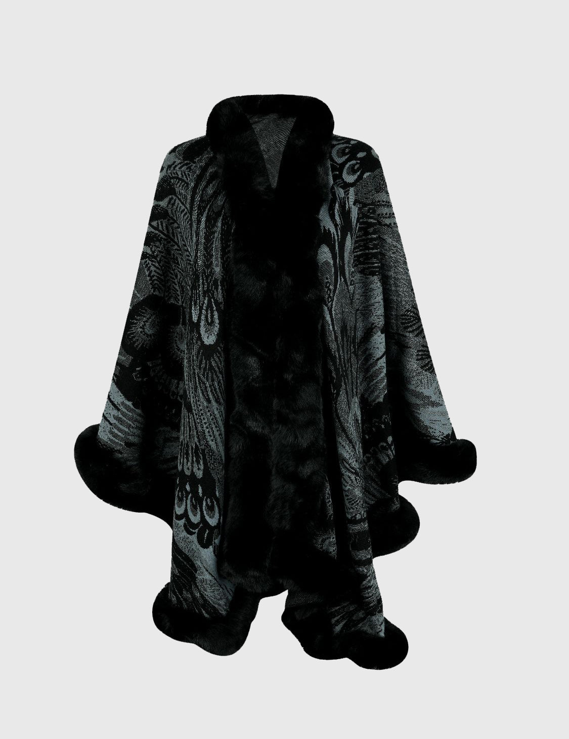 Feathers Printed Open Front Poncho