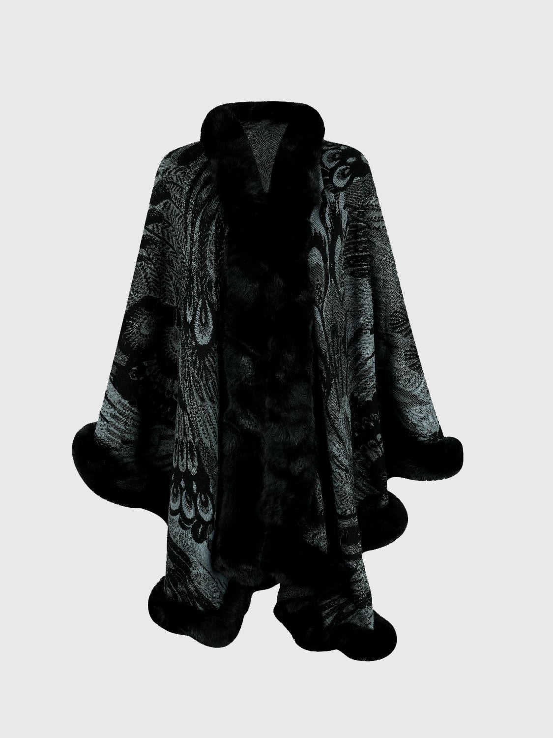 Feathers Printed Open Front Poncho
