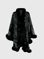 Feathers Printed Open Front Poncho