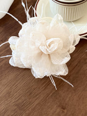 Feather Trim Floral Claw Clip