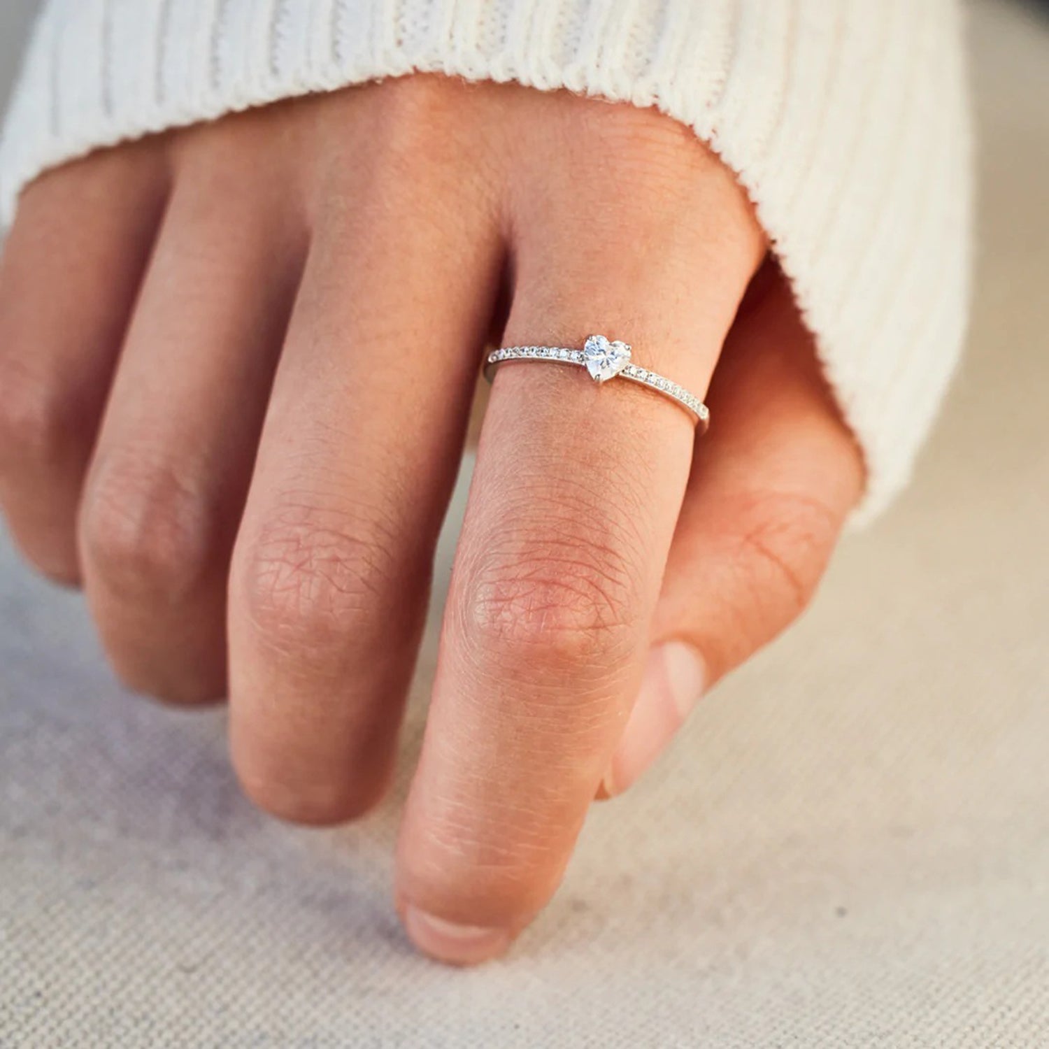 925 Sterling Silver Inlaid Nesting Zircon Heart Ring Set