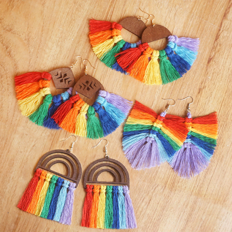 Rainbow Tassel Drop Earrings
