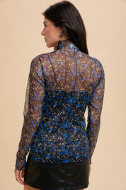 May Flowers Lettuce Hem Sheer Mesh Top