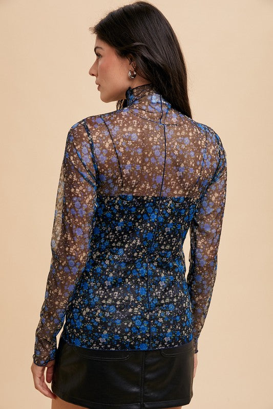 May Flowers Lettuce Hem Sheer Mesh Top