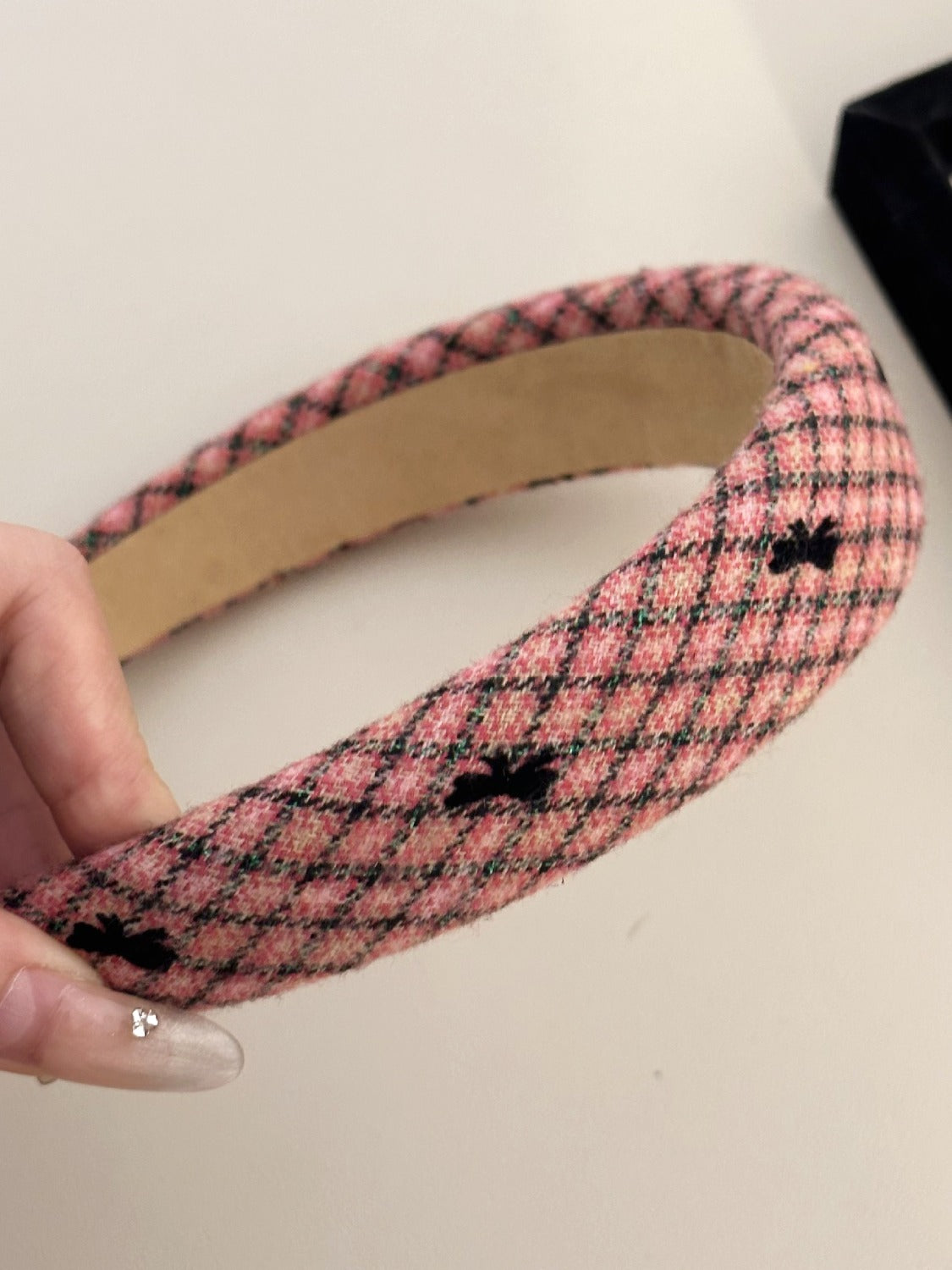 Pink Plaid Wide Headband