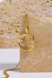 Opal Moon & Star 14K Gold-Plated Pendant Necklace