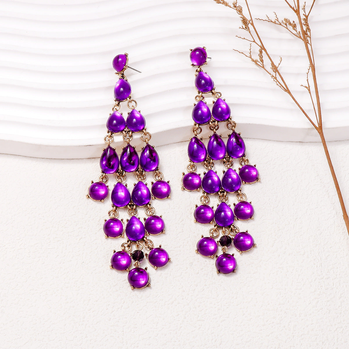 Glass Tiered Drop Earrings