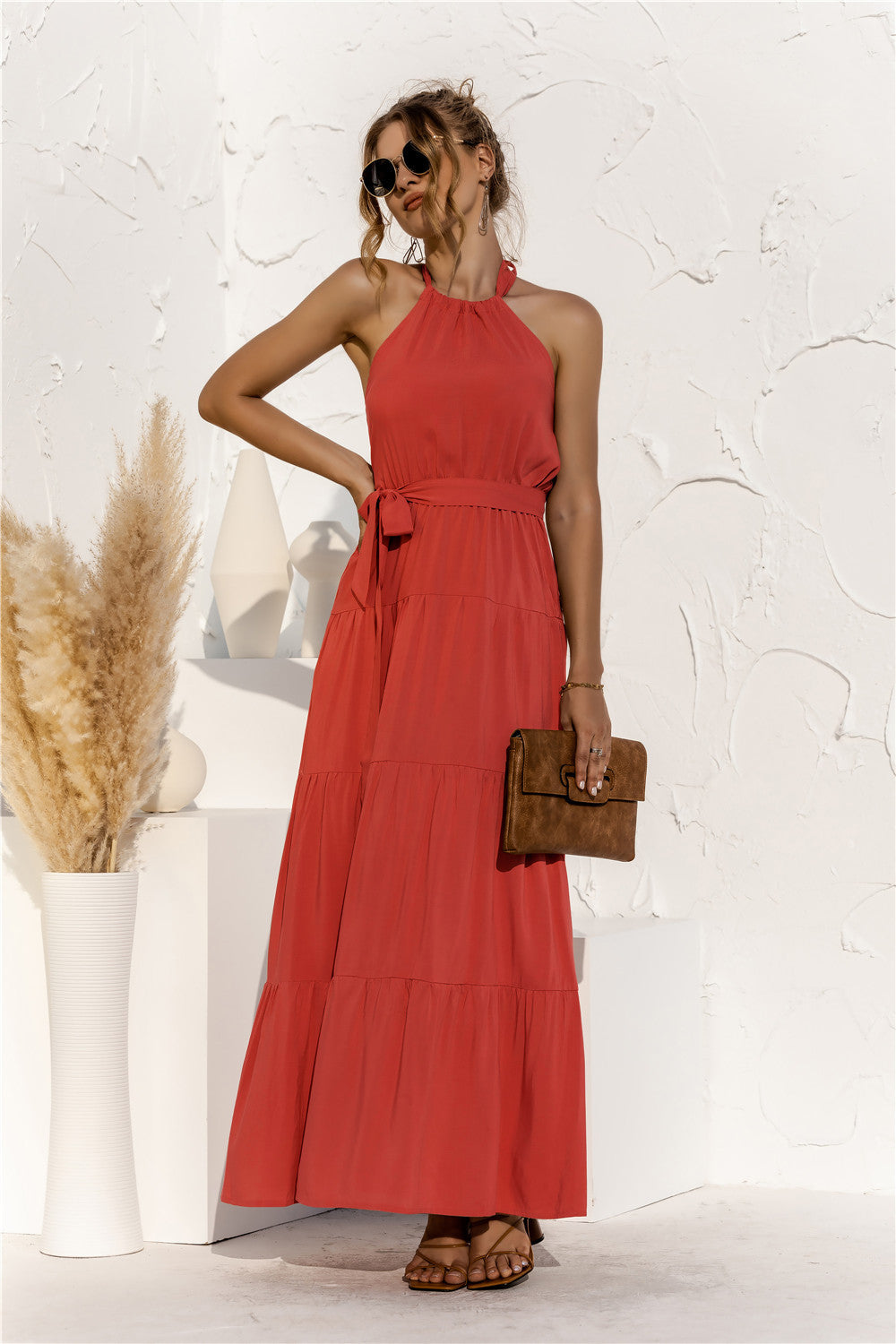 Sharon Halter Neck Tie Waist Maxi Dress