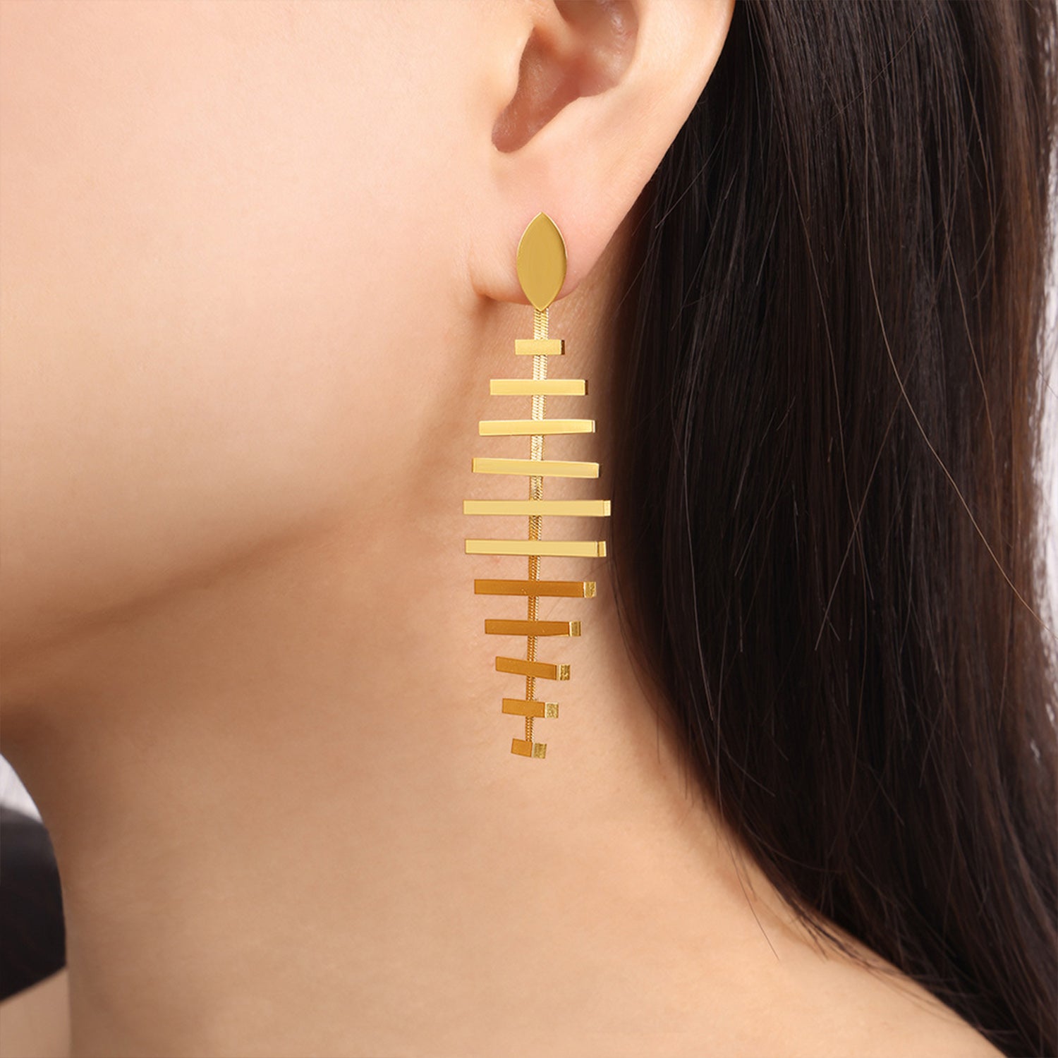 18K Gold-Plated Fishbone Shape Earrings