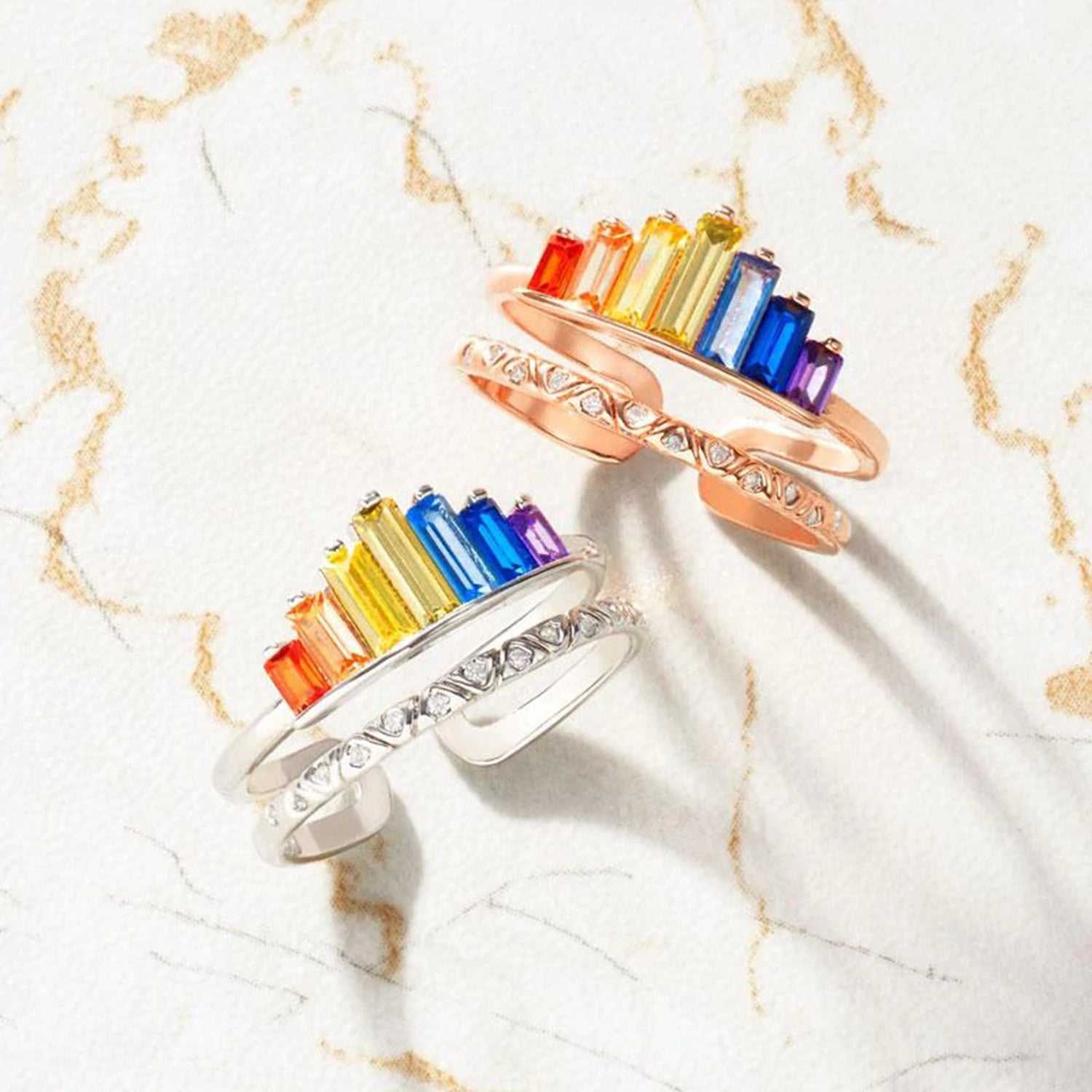 Rainbow Tiara 925 Sterling Silver Double-Layered Ring
