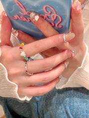 Rainbow Beaded Heart Ring