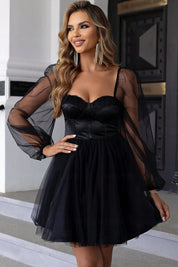 Fairytales Balloon Sleeve Satin Mini Dress