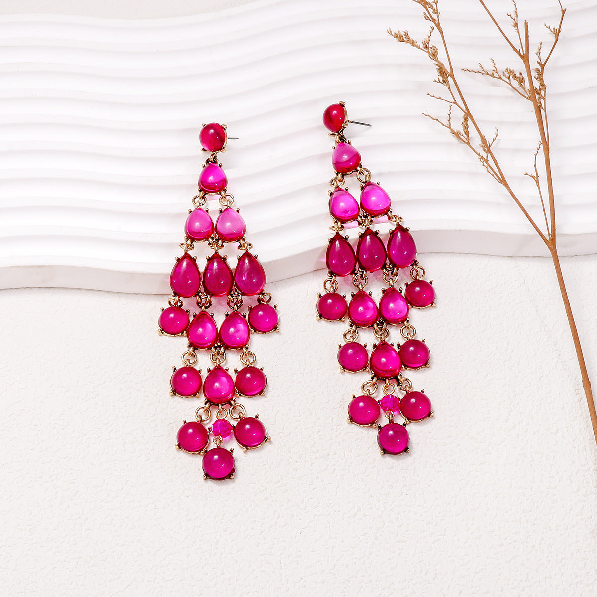 Glass Tiered Drop Earrings