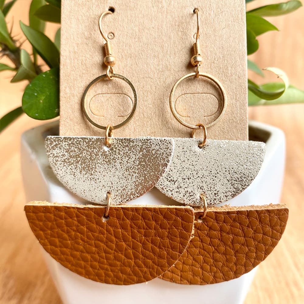 Semi Circle Geometric Leather Dangle Earrings