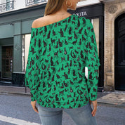 Mystical Cats TK Exclusive Off Shoulder Pullover Batwing Sweater
