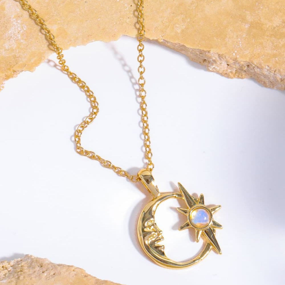 Opal Moon & Star 14K Gold-Plated Pendant Necklace in Gold | Twilight Kisses