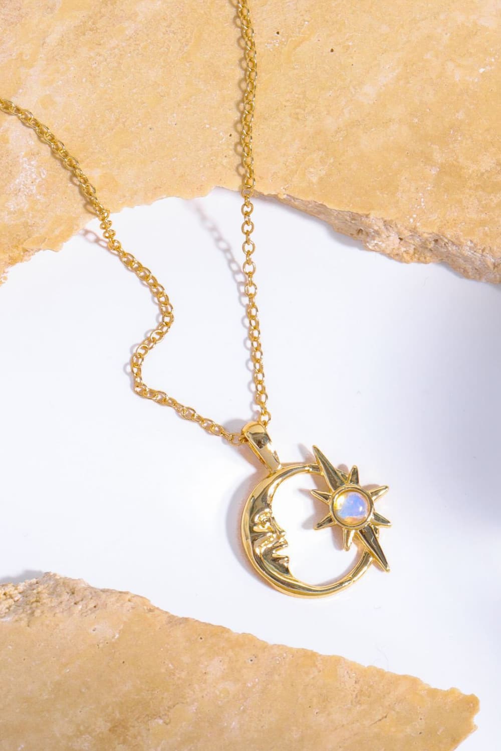 Opal Moon & Star 14K Gold-Plated Pendant Necklace