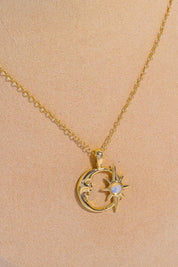 Opal Moon & Star 14K Gold-Plated Pendant Necklace