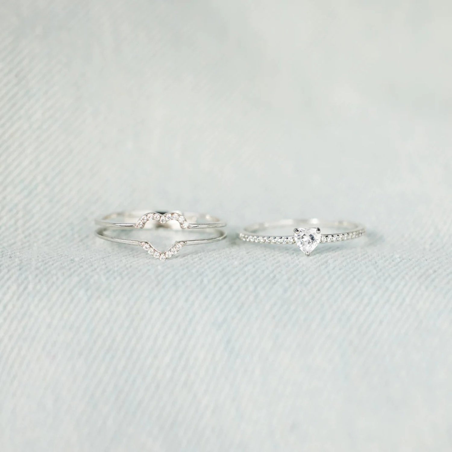 925 Sterling Silver Inlaid Nesting Zircon Heart Ring Set